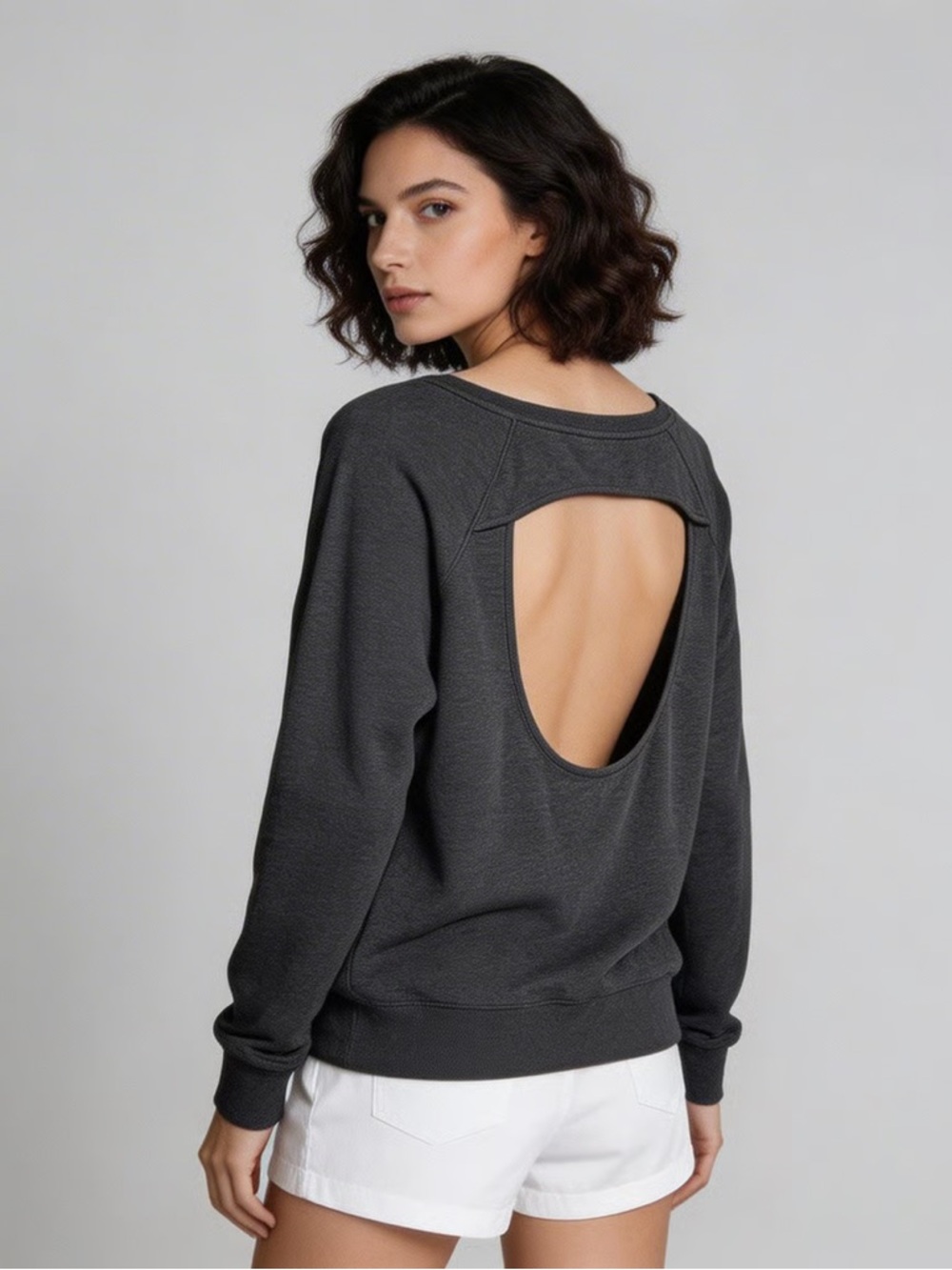 PINK VS | SEAS THE DAY Charcoal Gray Open Back Oversized Sweatshirt Sz M
